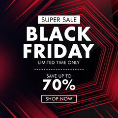 Modern black friday sale promotion banner with abstract red geometric