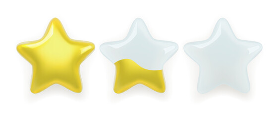 Three realistic glass rating stars filling with gold. Mesh gradients EPS10