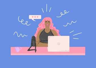 Woman talking on a  podcast