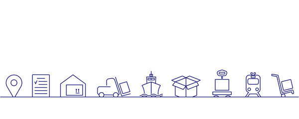 Global logistics network. Concept global logistics partnership connection. Vector banner template with logistics icons and text space.  Set of logistics icons on white background for your design. EPS1