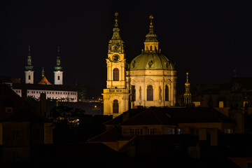 Fototapeta na wymiar Prague St. Nicholas Church Night Panorama