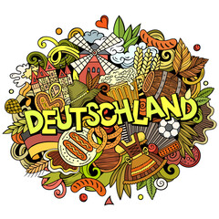 Germany Deutschland cartoon doodles illustration. Funny travel design.