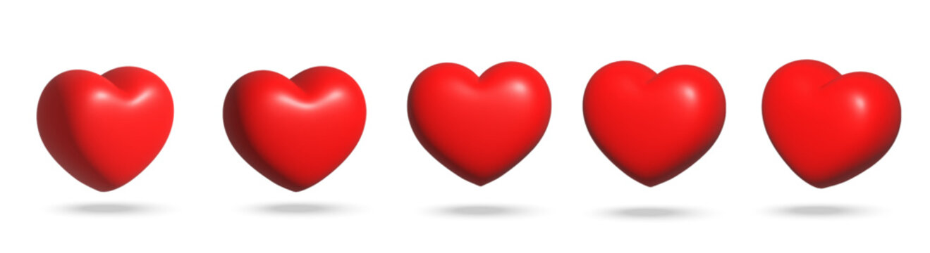 3D Red Heart icon. Heart shape.Simple 3d heart icon.Vector set of love symbols.