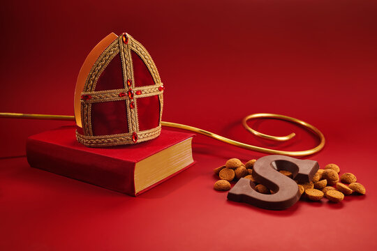 Sinterklaas - St.Nicholas day in December. Children holiday in Netherlands ang Belgium. Chocolate spicy ginger cookies