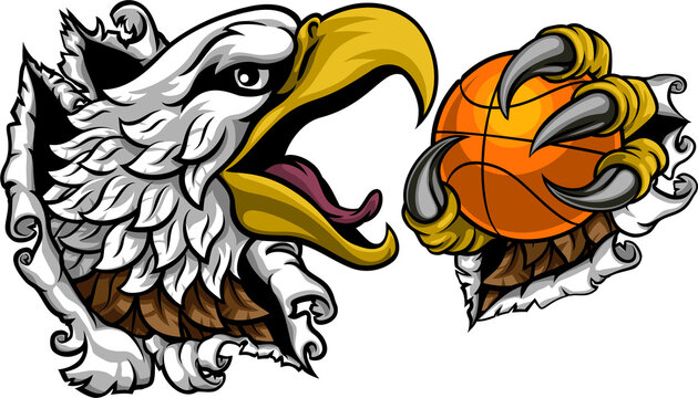 Bald Eagle Hawk Ripping Basketball Ball Mascot