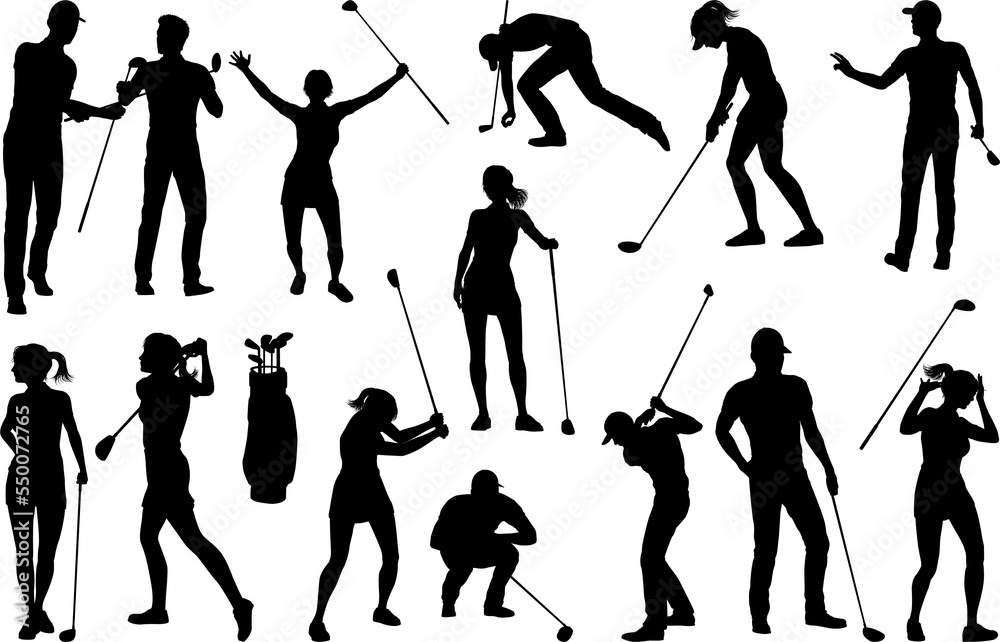 Poster golfer golf sports people silhouette set