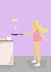 Girl flipping pancake
