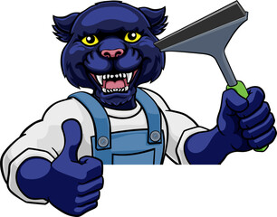 Panther Car Or Window Cleaner Holding Squeegee