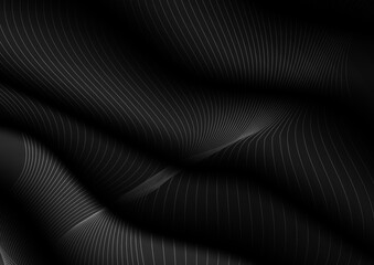 Fototapeta premium Abstract wave curve vector line in black background. Modern wavy line pattern (wave curves). Premium stripe texture for banner, business background. Shiny luxury vector template