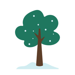 Simple Winter Tree with Snow in Cute Cartoon Vector Illustration