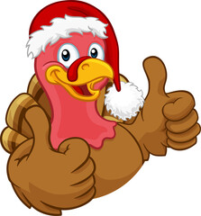 Turkey In Santa Hat Christmas Thanksgiving Cartoon
