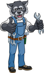 Wolf Plumber Or Mechanic Holding Spanner