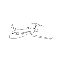 Airplane flying. One continuous line drawing style. Minimalism hand drawn vector illustration.