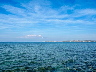 Blue sea and blue sky, seascape, sea horizon