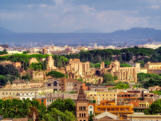 Fototapeta na wymiar Aerial view of the Roman Forum, Rome, Italy