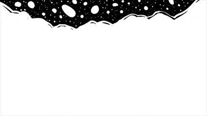 Snow video transition on a black screen. Animation of the growth of white snow cover. The concept of heavy rainfall, storm, Christmas. Stock winter video in 4k with alpha channel and space for text.