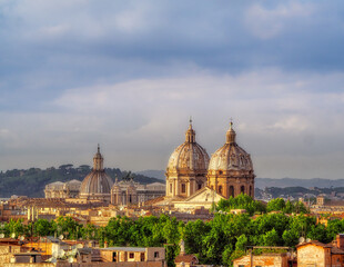 Naklejka na ściany i meble Top view of the Vatican domes, Rome, Italy