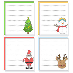 Cute blank paper notes with Christmas elements. Stationery organizer set. Scrapbook notes and memo schedule.Printable planner stickers. Sticky note pad. Decorative planning. Vector illustration.