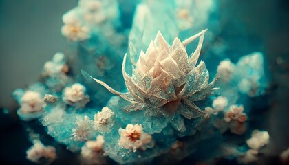 Abstract fantasy background broken ice blue crystal flower