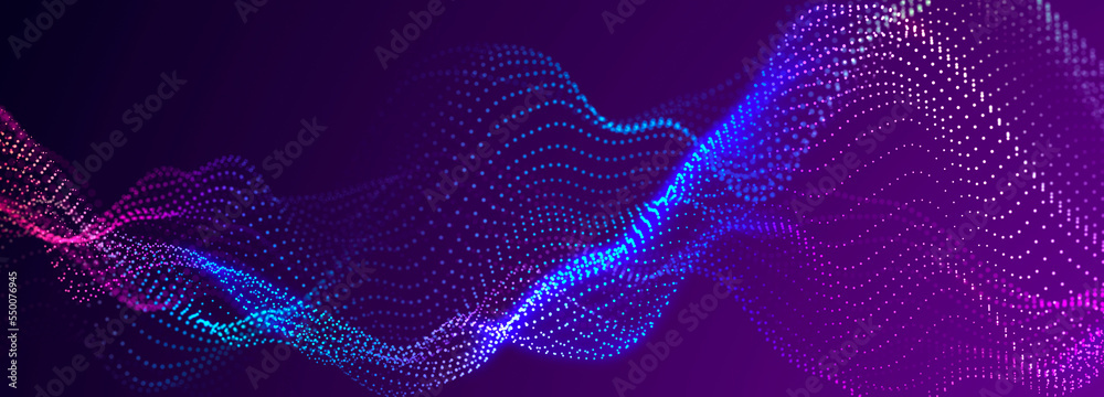Aufkleber Lights background. Colored music wave. Big data digital code. Futuristic dots Illustration. 3D