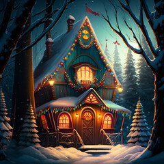beautiful illustration of a house fully lit and well decorated for carnival