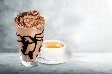 Set of different types of coffee in cups