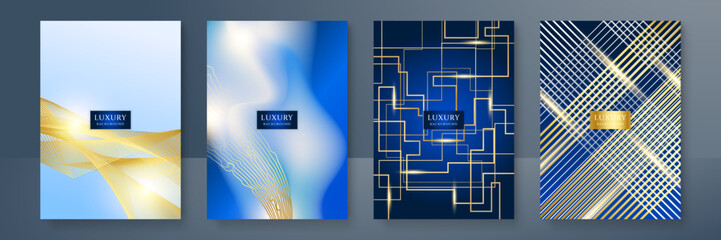 Abstract luxury blue gold line metallic direction luxury overlap design modern futuristic background vector illustration. Designed for cover, brochure, flyer, booklet, banner, poster, card, invitation