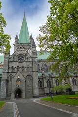 Fototapeta na wymiar The impressive Nidarosdom gothic cathedral in Trondheim, Norway
