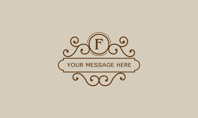 Monogram for postcards, invitations with the initial letter F. Graphic design of pages, boutiques, cafes, hotels, invitations.