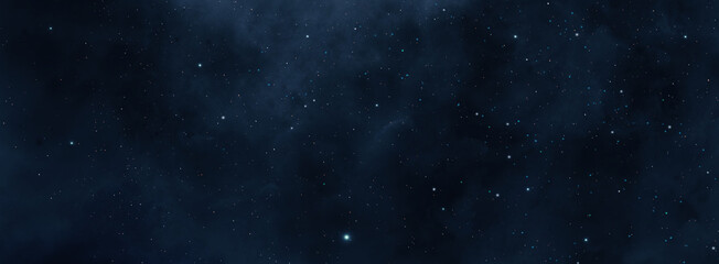 Fototapeta na wymiar Space panoramic background. Blue nebula with star field. Digital painting