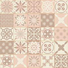 Spanish ceramic tile gentle pastel color, square tile vector illustration for design