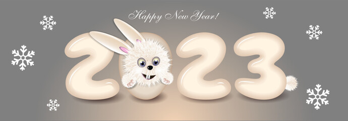Happy New Year 2023.
Chinese New Year banner design template with a cute bunny