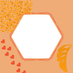 Social media template with hexagonal frame hearts and sequins