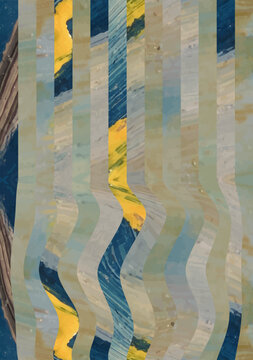 Blue And Yellow Oil Paint Texture Wavy Stripes