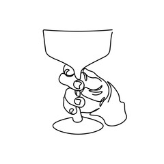 One line champagne toast. Continuous linear  wine glass . Minimalist new year celebration vector concept. Hand holds a glass.