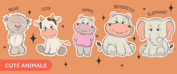 Cute cartoon characters animals. Modern poster for prints.