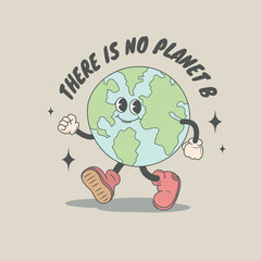 Retro print with running planet earth. There is no planet B.