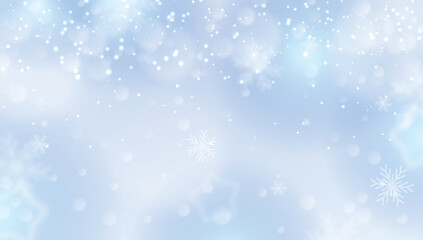 Abstract Snowflake background, christmas glitter background with stars. Festive glowing blurred texture.