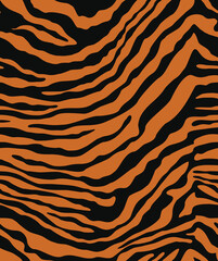 Tiger animal print orange black pattern vector seamless texture for print clothes, fabric