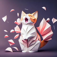 Cute pinky kitty cat origami - obrazy, fototapety, plakaty