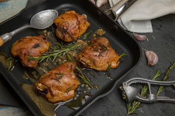 Roasted chicken thigh with rosemary and garlic