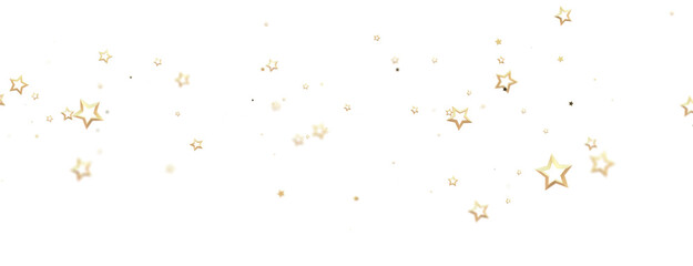 Banner with golden decoration. Festive border with falling glitter dust and stars.