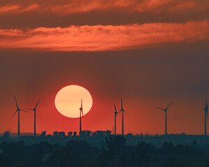 Afrika Sonne/sehr große Sonne in Deutschland in der Nähe von Meißen mit Windmühlen/ Abendrot 