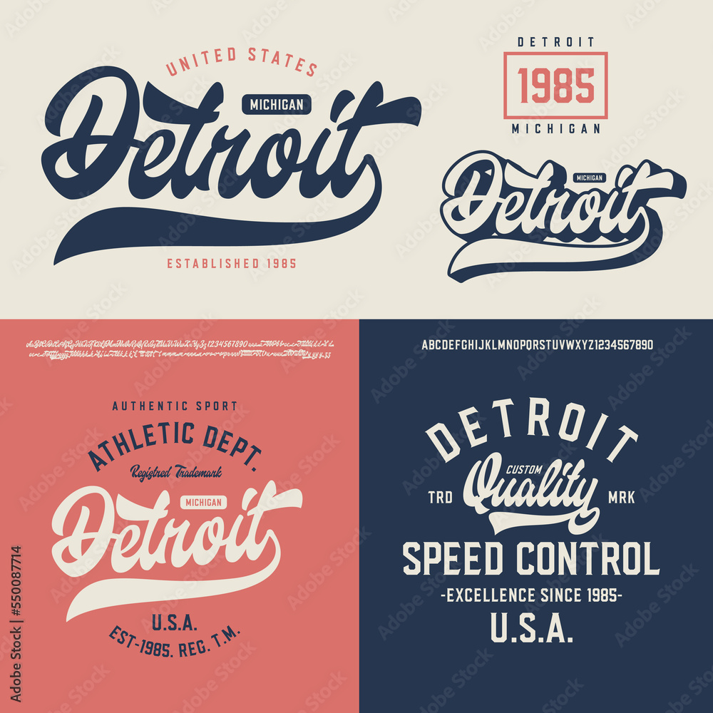 Fototapete detroit. octagonal and script font with many alternate characters. t shirt design. vector