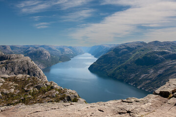 Fototapeta na wymiar View at Lysefjord from Preikestolen Norway