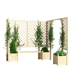 3d illustration of bench planter with trellis light wooden isolated on black background