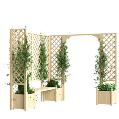 3d illustration of bench planter with trellis light wooden isolated on black background
