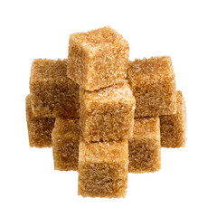 Brown sugar cubes isolated on white background with clipping path