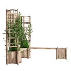 3d illustration of bench planter with trellis isolated on black background