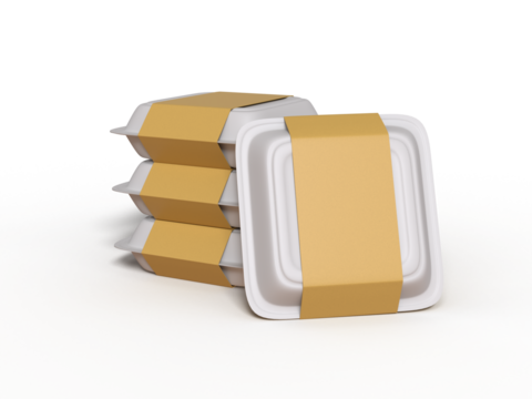 Cajas de comida exhibidas sobre fondo transparente